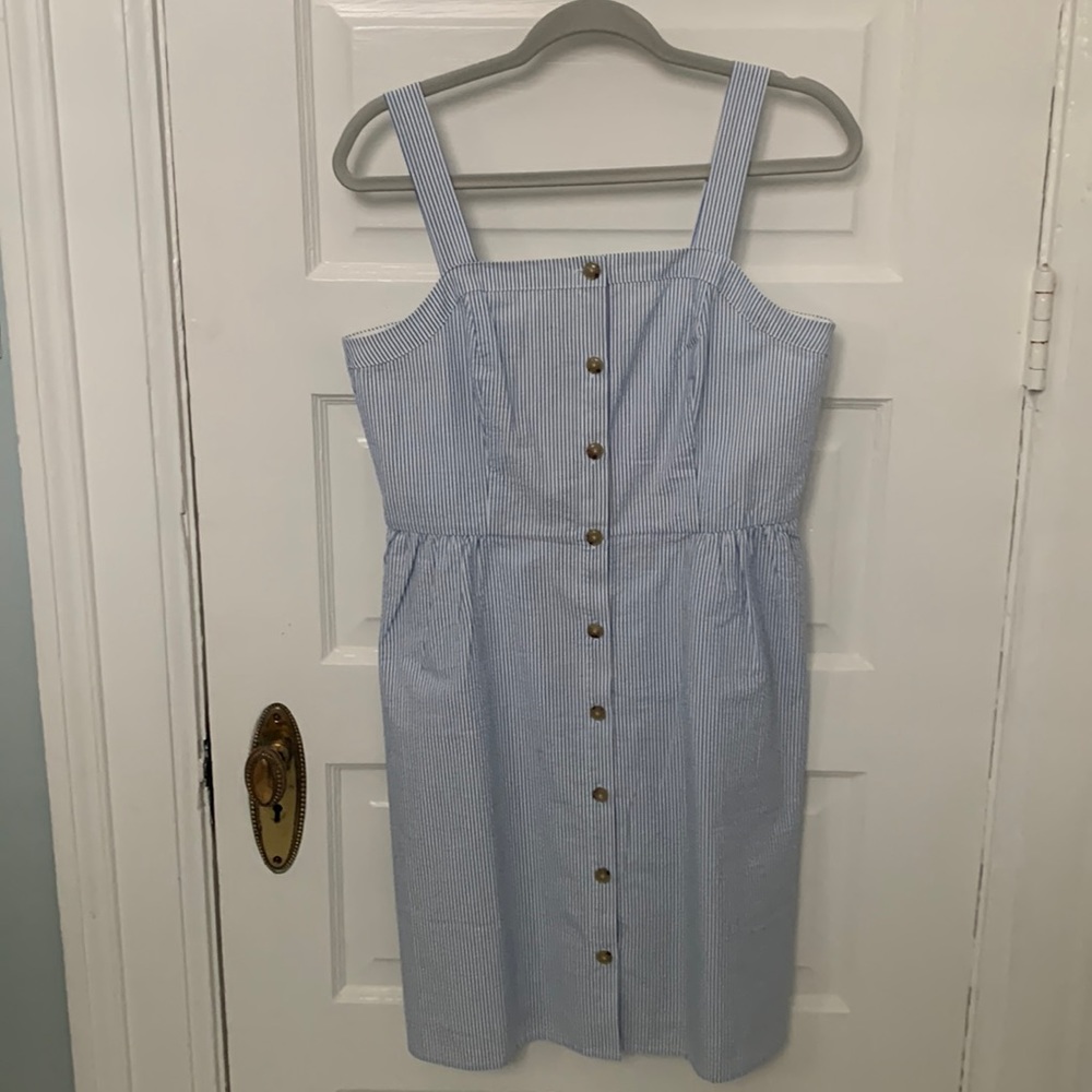 Seersucker blue j crew dress